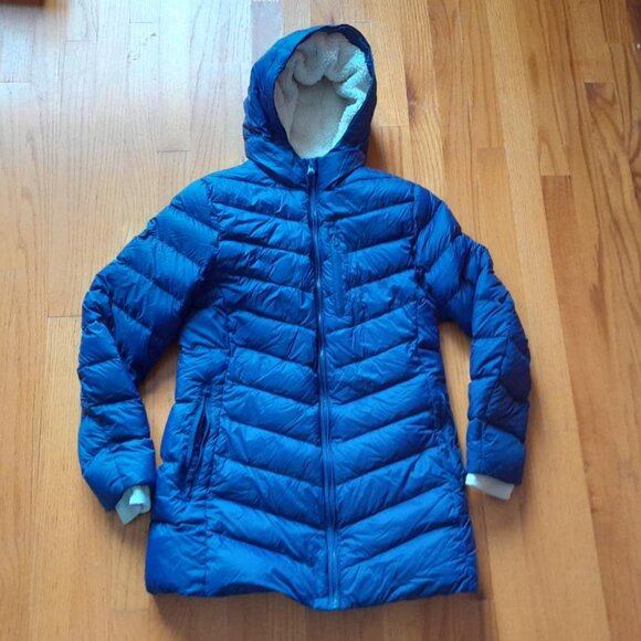 Eddie Bauer Kids size 14 Sherpa lined Down Coat.  Blue. - Picture 1 of 7